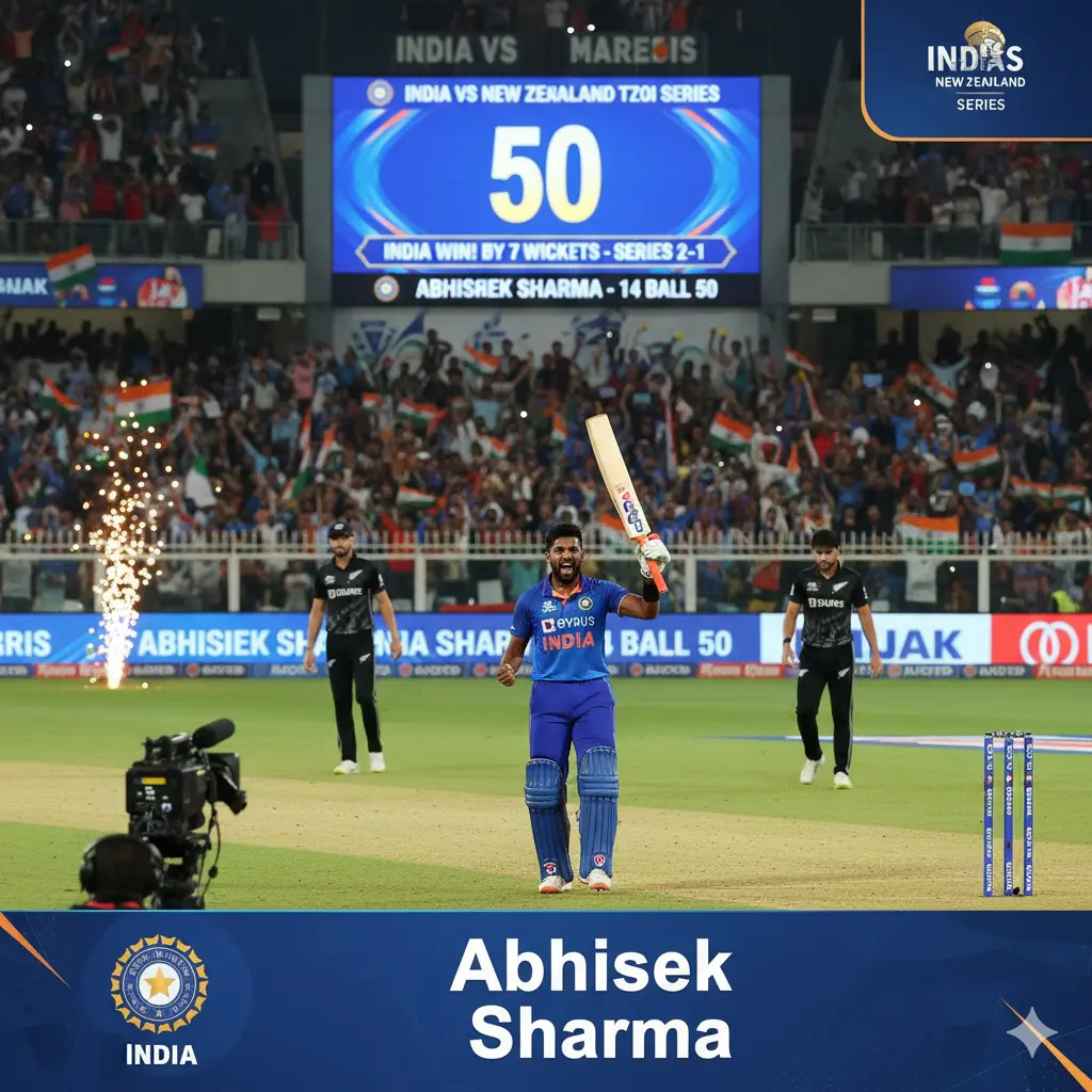 India 14 Ball fifty seals vs New Zealand T20I Series by Abhishek Sharma