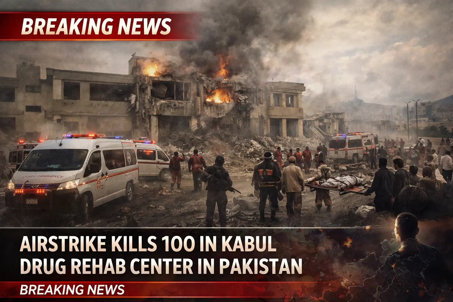 Airstrike Kills 100 in Kabul Drug Rehab Center in Pakistan.