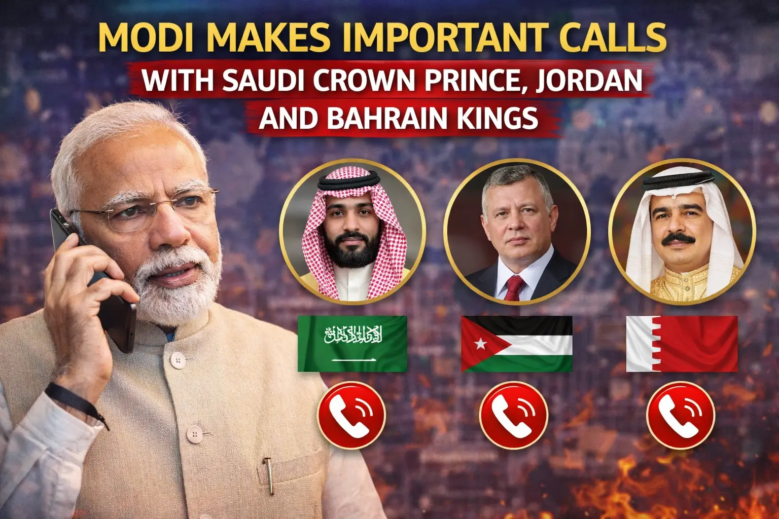 Modi Makes Important Calls within Saudi Crown Prince, Jordan and Bahrain Kings.
