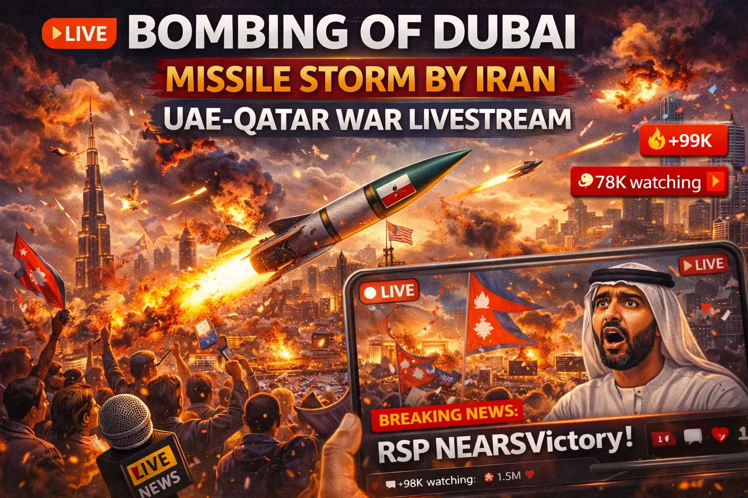 Bombing of Dubai by Missile Storm by Iran UAE Qatar War livestream.